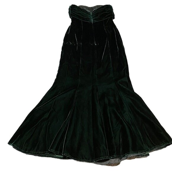 Vintage Velvet Emerald Green Strapless Sweetheart Mermaid Gown Maxi Bow Dress S - Picture 5 of 10